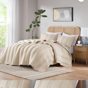 NEW Urban Habitat Full/Queen Gauze Quilted Elegant Cream Bedding Set 3 pc set